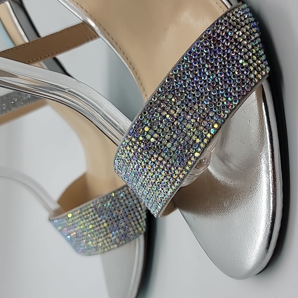 BETSEY JOHNSON sz 9 Bella bling rhinestone glitter sandal block heel AMA…
